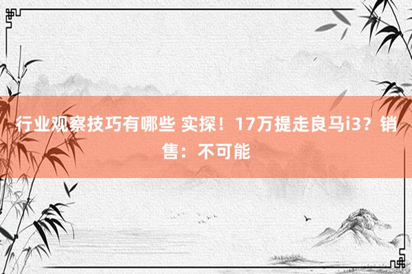 行业观察技巧有哪些 实探！17万提走良马i3？销售：不可能