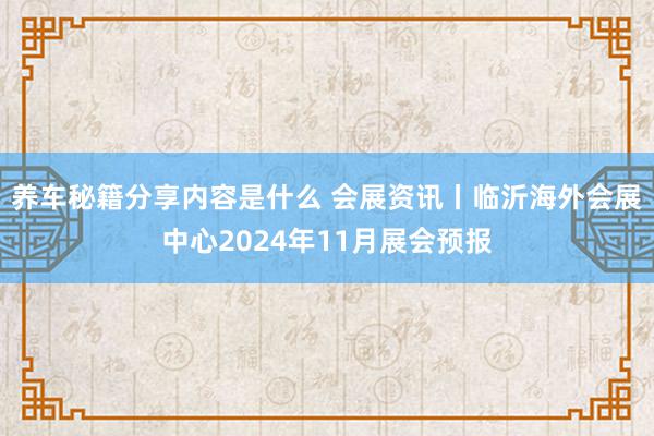 养车秘籍分享内容是什么 会展资讯丨临沂海外会展中心2024年11月展会预报