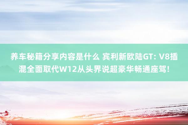 养车秘籍分享内容是什么 宾利新欧陆GT: V8插混全面取代W12从头界说超豪华畅通座驾!