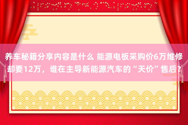 养车秘籍分享内容是什么 能源电板采购价6万维修却要12万，谁在主导新能源汽车的“天价”售后？