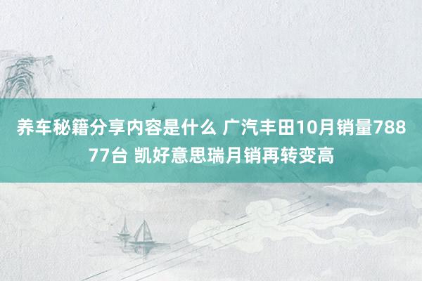 养车秘籍分享内容是什么 广汽丰田10月销量78877台 凯好意思瑞月销再转变高