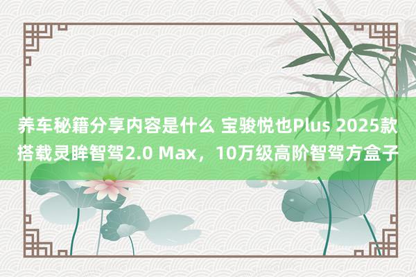 养车秘籍分享内容是什么 宝骏悦也Plus 2025款搭载灵眸智驾2.0 Max，10万级高阶智驾方盒子