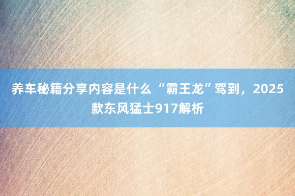 养车秘籍分享内容是什么 “霸王龙”驾到，2025款东风猛士917解析