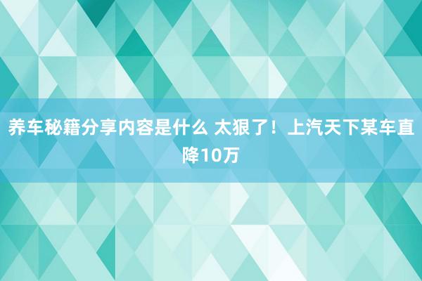 养车秘籍分享内容是什么 太狠了！上汽天下某车直降10万