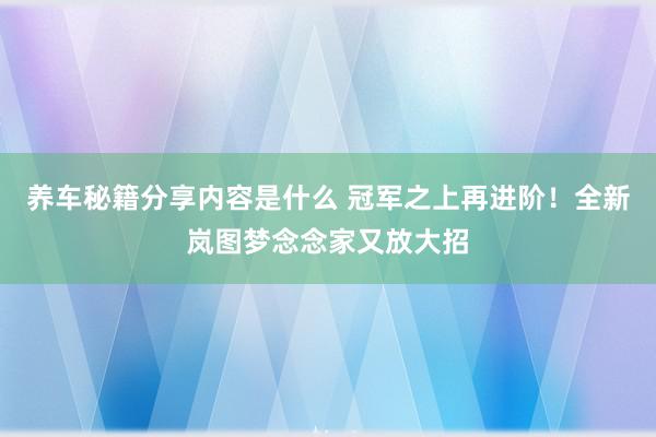 养车秘籍分享内容是什么 冠军之上再进阶！全新岚图梦念念家又放大招