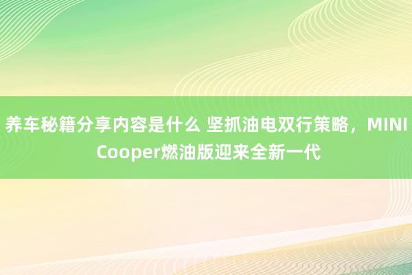 养车秘籍分享内容是什么 坚抓油电双行策略，MINI Cooper燃油版迎来全新一代