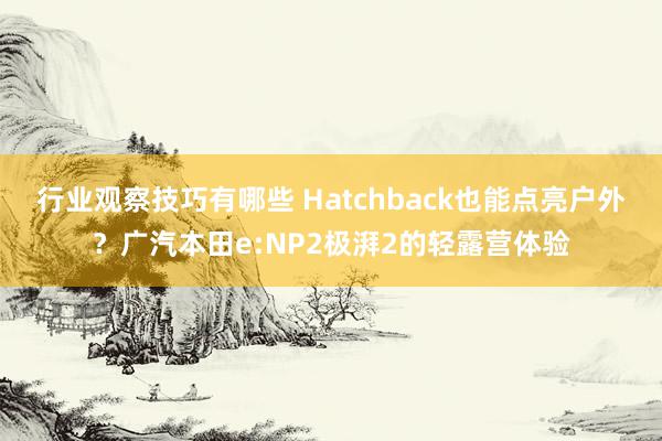 行业观察技巧有哪些 Hatchback也能点亮户外？广汽本田e:NP2极湃2的轻露营体验