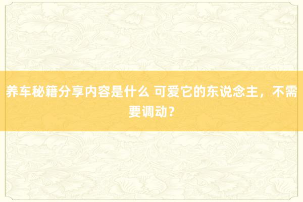 养车秘籍分享内容是什么 可爱它的东说念主，不需要调动？