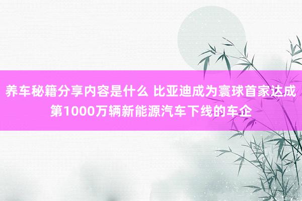 养车秘籍分享内容是什么 比亚迪成为寰球首家达成第1000万辆新能源汽车下线的车企