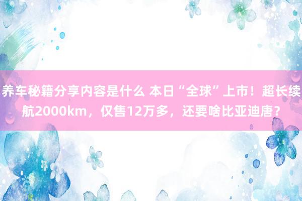 养车秘籍分享内容是什么 本日“全球”上市！超长续航2000km，仅售12万多，还要啥比亚迪唐？