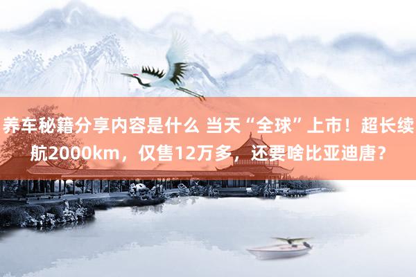 养车秘籍分享内容是什么 当天“全球”上市！超长续航2000km，仅售12万多，还要啥比亚迪唐？