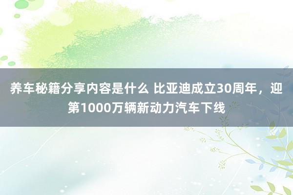 养车秘籍分享内容是什么 比亚迪成立30周年，迎第1000万辆新动力汽车下线