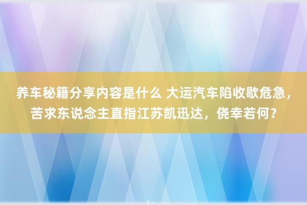 养车秘籍分享内容是什么 大运汽车陷收歇危急，苦求东说念主直指江苏凯迅达，侥幸若何？