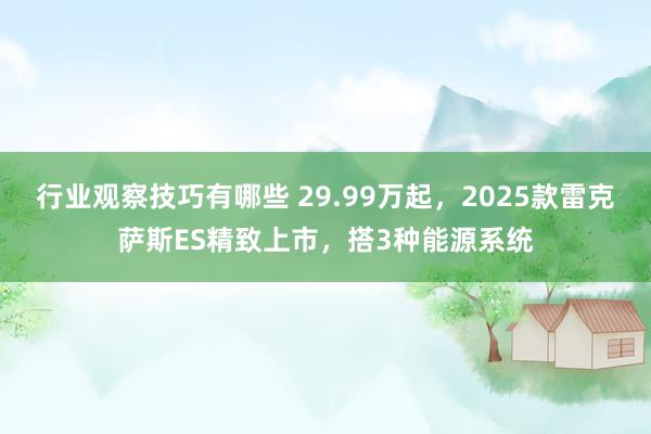 行业观察技巧有哪些 29.99万起，2025款雷克萨斯ES精致上市，搭3种能源系统