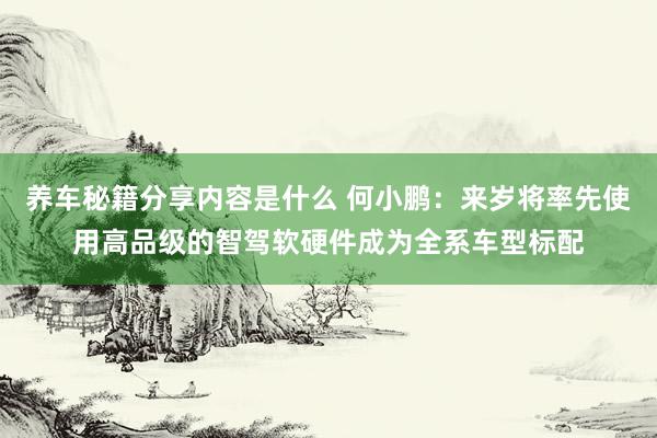 养车秘籍分享内容是什么 何小鹏：来岁将率先使用高品级的智驾软硬件成为全系车型标配