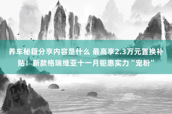 养车秘籍分享内容是什么 最高享2.3万元置换补贴！新款格瑞维亚十一月钜惠实力“宠粉”