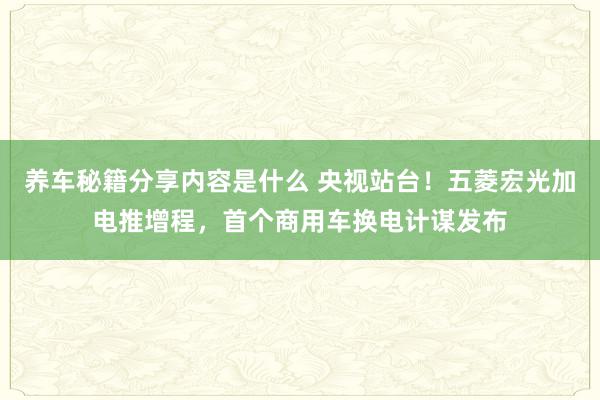 养车秘籍分享内容是什么 央视站台！五菱宏光加电推增程，首个商用车换电计谋发布