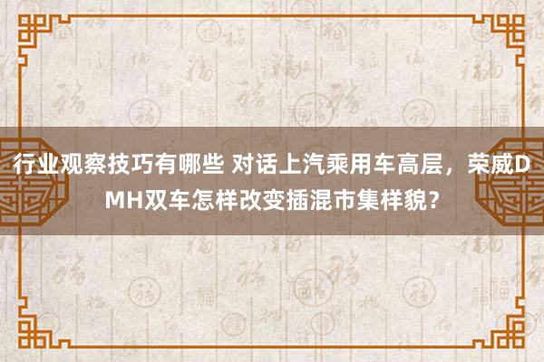 行业观察技巧有哪些 对话上汽乘用车高层，荣威DMH双车怎样改变插混市集样貌？