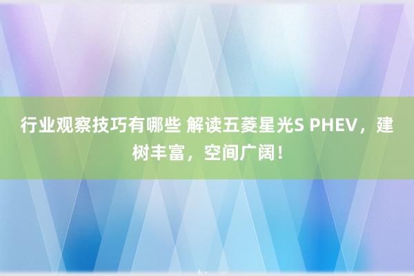 行业观察技巧有哪些 解读五菱星光S PHEV，建树丰富，空间广阔！