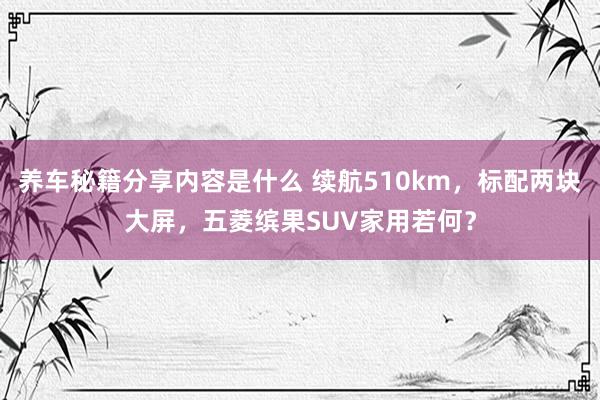 养车秘籍分享内容是什么 续航510km，标配两块大屏，五菱缤果SUV家用若何？