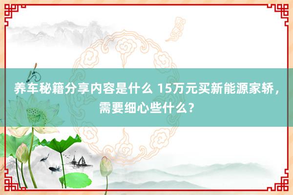 养车秘籍分享内容是什么 15万元买新能源家轿，需要细心些什么？