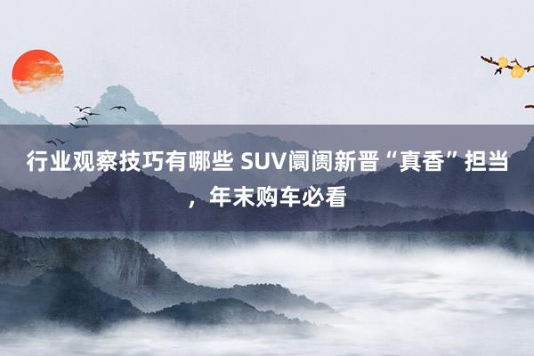 行业观察技巧有哪些 SUV阛阓新晋“真香”担当，年末购车必看