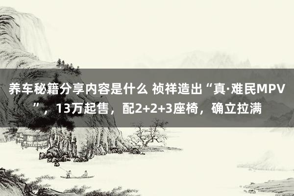 养车秘籍分享内容是什么 祯祥造出“真·难民MPV”，13万起售，配2+2+3座椅，确立拉满