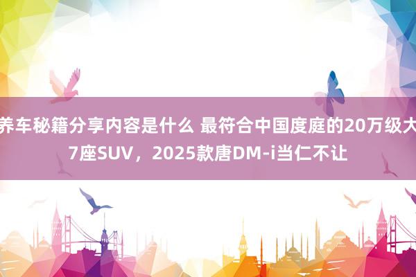 养车秘籍分享内容是什么 最符合中国度庭的20万级大7座SUV，2025款唐DM-i当仁不让