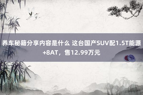 养车秘籍分享内容是什么 这台国产SUV配1.5T能源+8AT，售12.99万元