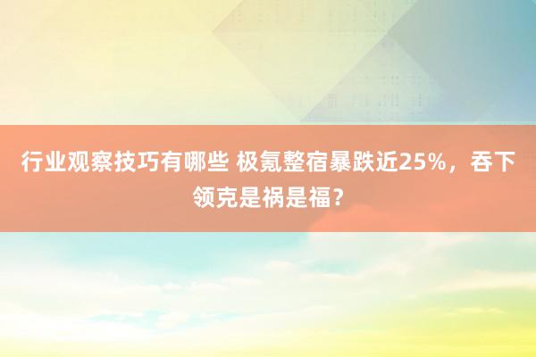 行业观察技巧有哪些 极氪整宿暴跌近25%，吞下领克是祸是福？