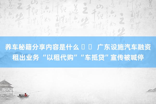 养车秘籍分享内容是什么 		 广东设施汽车融资租出业务 “以租代购”“车抵贷”宣传被喊停