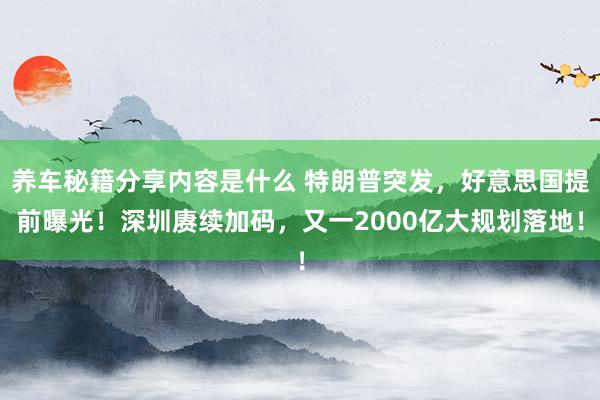 养车秘籍分享内容是什么 特朗普突发，好意思国提前曝光！深圳赓续加码，又一2000亿大规划落地！