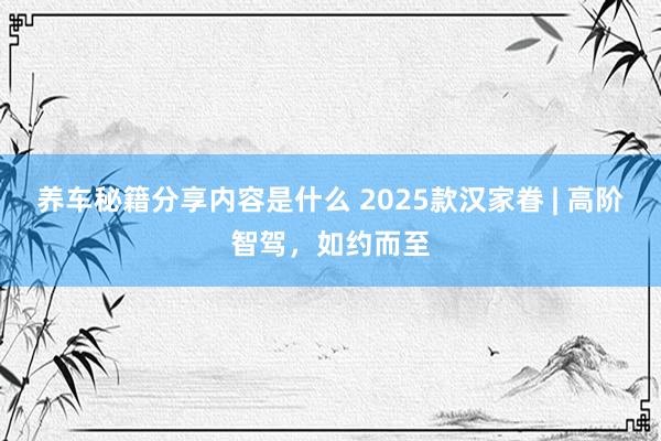 养车秘籍分享内容是什么 2025款汉家眷 | 高阶智驾，如约而至