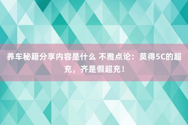 养车秘籍分享内容是什么 不雅点论：莫得5C的超充，齐是假超充！