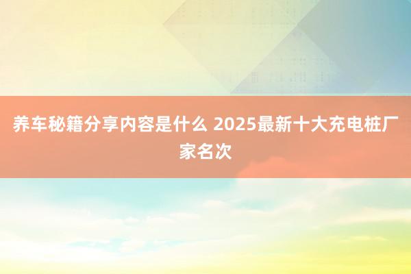 养车秘籍分享内容是什么 2025最新十大充电桩厂家名次