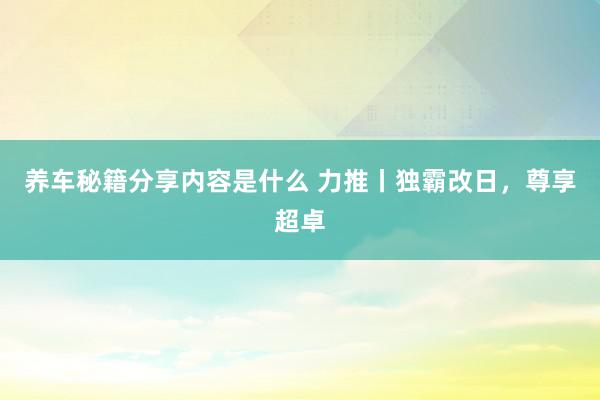 养车秘籍分享内容是什么 力推丨独霸改日，尊享超卓