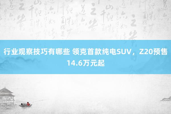 行业观察技巧有哪些 领克首款纯电SUV，Z20预售14.6万元起