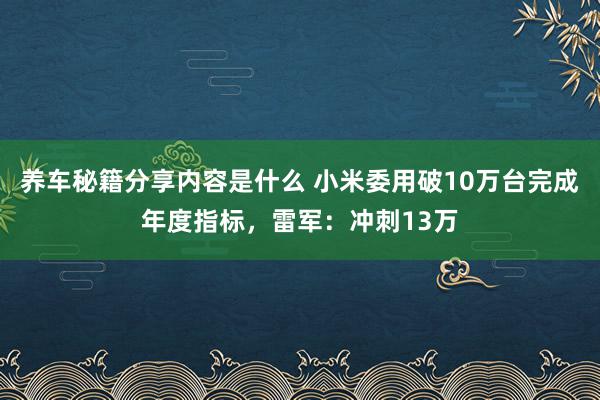 养车秘籍分享内容是什么 小米委用破10万台完成年度指标，雷军：冲刺13万