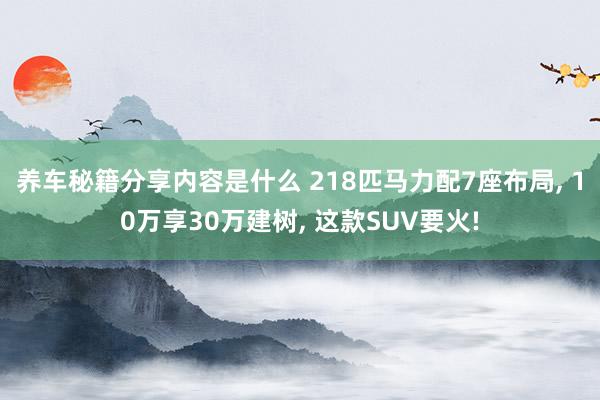 养车秘籍分享内容是什么 218匹马力配7座布局, 10万享30万建树, 这款SUV要火!