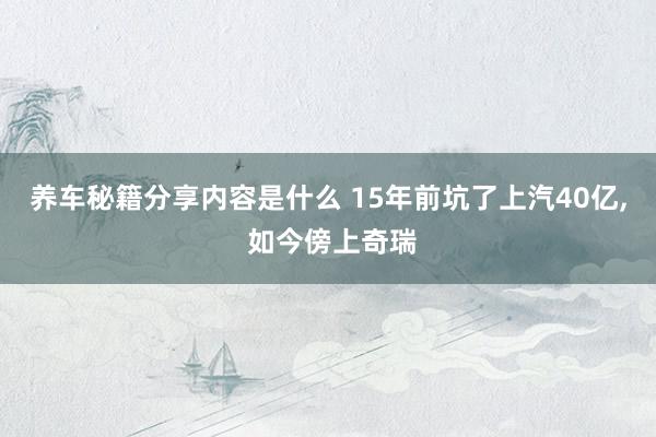 养车秘籍分享内容是什么 15年前坑了上汽40亿, 如今傍上奇瑞