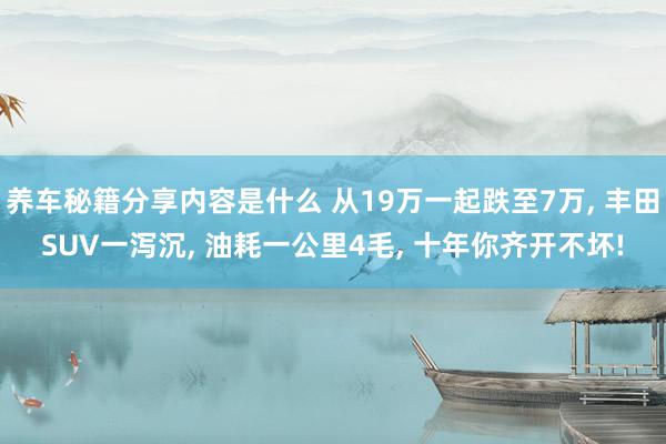 养车秘籍分享内容是什么 从19万一起跌至7万, 丰田SUV一泻沉, 油耗一公里4毛, 十年你齐开不坏!