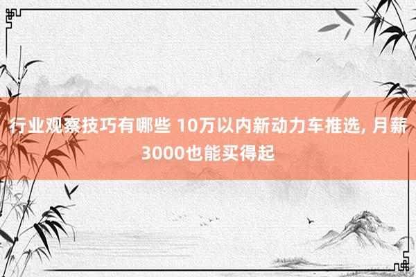 行业观察技巧有哪些 10万以内新动力车推选, 月薪3000也能买得起