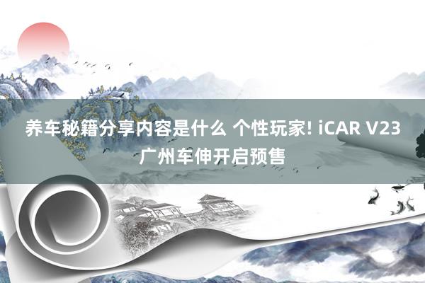 养车秘籍分享内容是什么 个性玩家! iCAR V23广州车伸开启预售