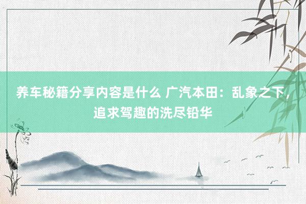 养车秘籍分享内容是什么 广汽本田：乱象之下，追求驾趣的洗尽铅华