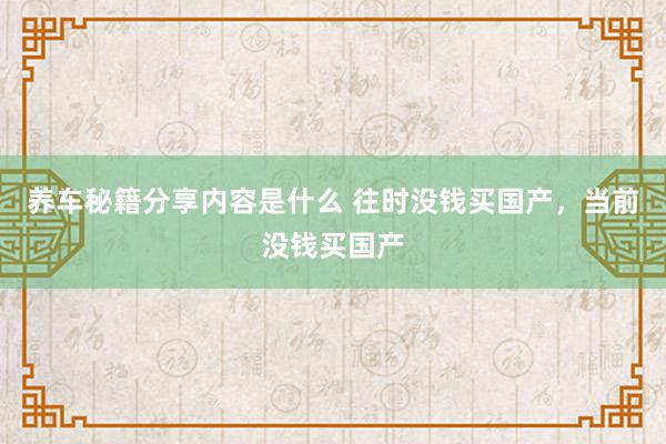 养车秘籍分享内容是什么 往时没钱买国产，当前没钱买国产