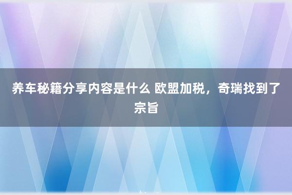 养车秘籍分享内容是什么 欧盟加税，奇瑞找到了宗旨