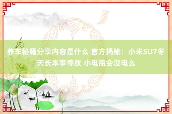 养车秘籍分享内容是什么 官方揭秘：小米SU7冬天长本事停放 小电瓶会没电么