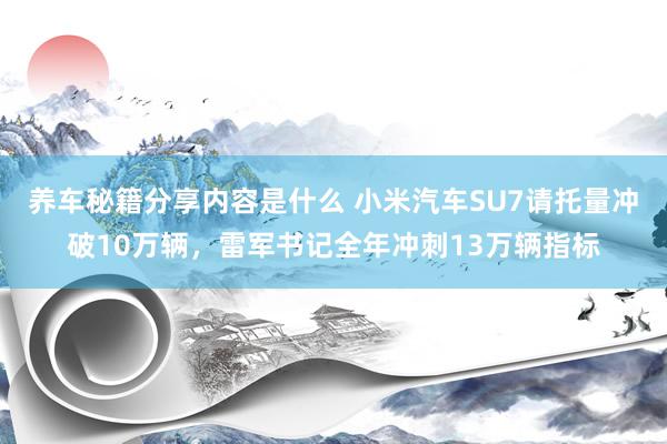 养车秘籍分享内容是什么 小米汽车SU7请托量冲破10万辆，雷军书记全年冲刺13万辆指标