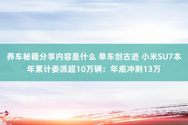 养车秘籍分享内容是什么 单车创古迹 小米SU7本年累计委派超10万辆：年底冲刺13万