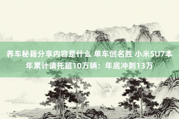 养车秘籍分享内容是什么 单车创名胜 小米SU7本年累计请托超10万辆：年底冲刺13万